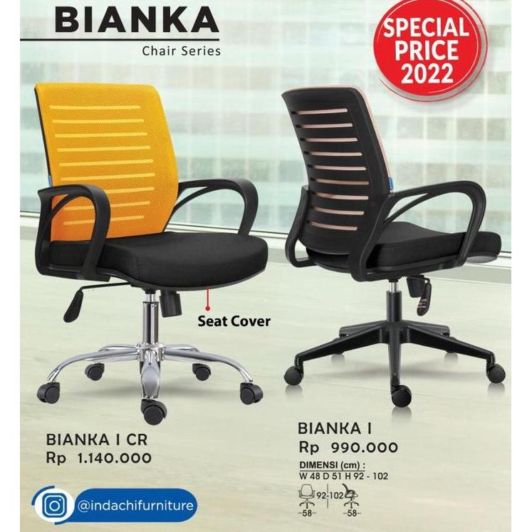 kursi kantor indachi bianka kaki chrome model jaring modern