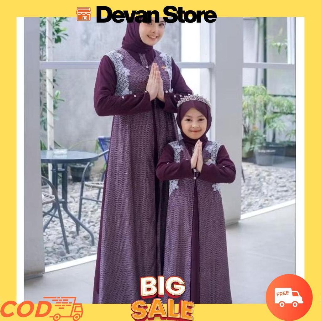 Aisha Couple Kids And Mom/Gamis Couple Ibu Dan Anak Free Pashmina Model 2025/Gamis Motif Ibu Dan Ana