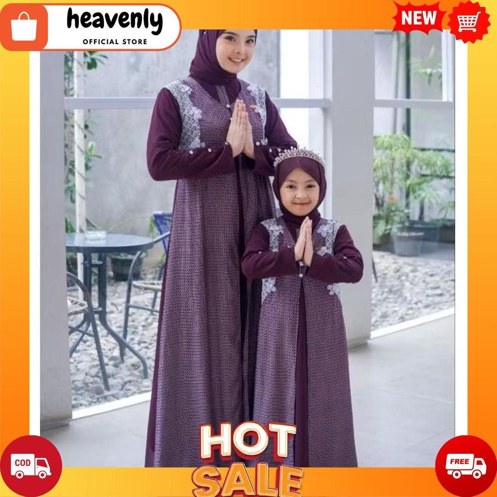 Aisha Couple Kids And Mom/Gamis Couple Ibu Dan Anak Free Pashmina Model 2025/Gamis Motif Ibu Dan Ana
