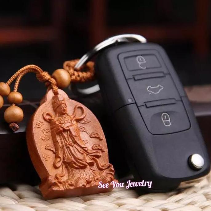 Gantungan Kunci Kayu Alami Dewi Kwan Im Po Sat / Dewi Avalokitesvara
