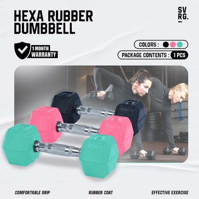 Promo Svarga Hexagonal Dumbbell - 3 KG - 30 KG - Rubber Dumbell Barbell COD