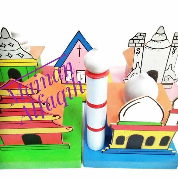 Miniatur 5 Rumah Ibadah- Alat Peraga Edukatif-Ape Tk/ Paud