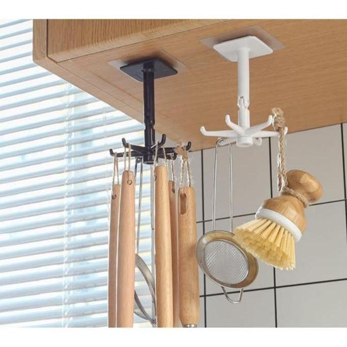 TERLARIS Gantungan Spatula Hook Alat Mandi Gantungan Putar Serbaguna 6 Hook Dinding