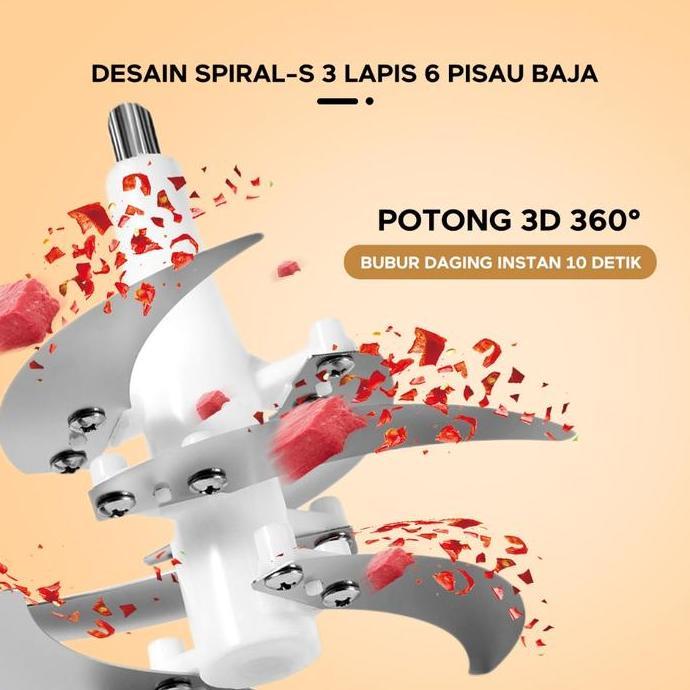 Hadiah Gratis Ecentio Penggiling Daging Listrik 2L Besar Kaca 6 Pisau Food Processor 2 Kecepatan Gil