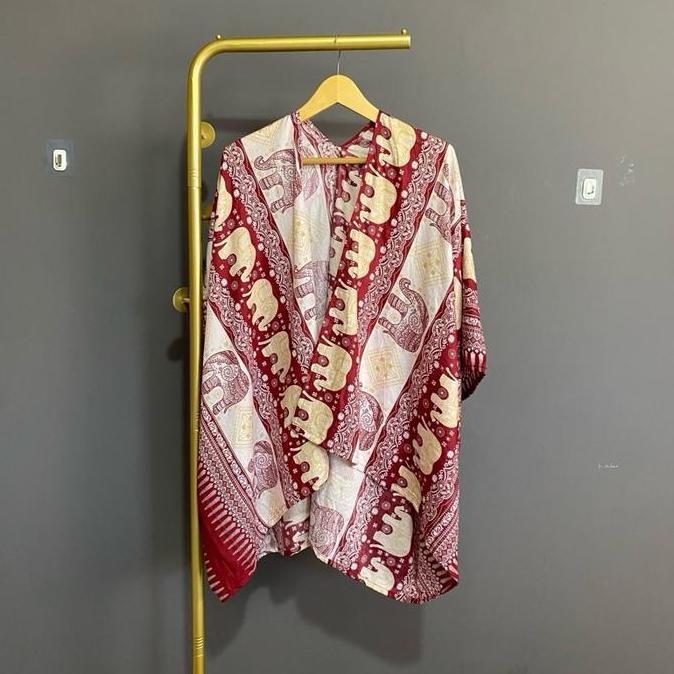 Outer Motif Gajah Cardigan Pantai Kardigan Rayon Auter Wanita Santai Oversize