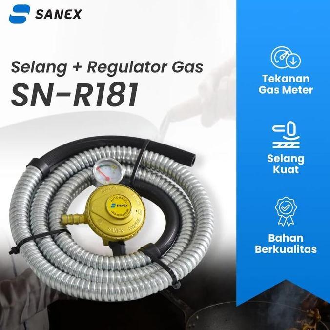 Sanex Paket Selang Gas Fleksibel dan Regulator Kompor Gas Meter Tekanan Rendah Otomatis - SNR181