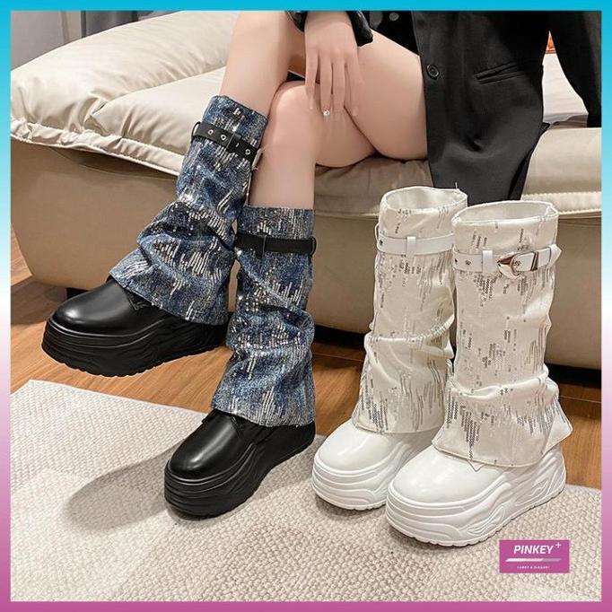 PINKEY P391 Sepatu Long Boots Wanita Sepatu Martin Tinggi Boot Fashion Shoes Karet Putih BS