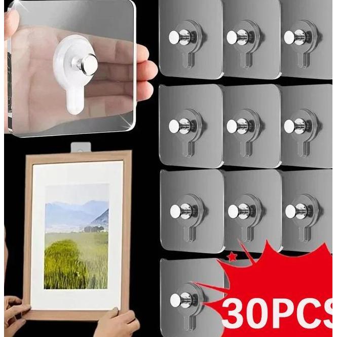 30 Pcs Mix Paku Baut Campur Stiker Hook Tanpa Bor Tembok Tempel Gantungan Rak Foto