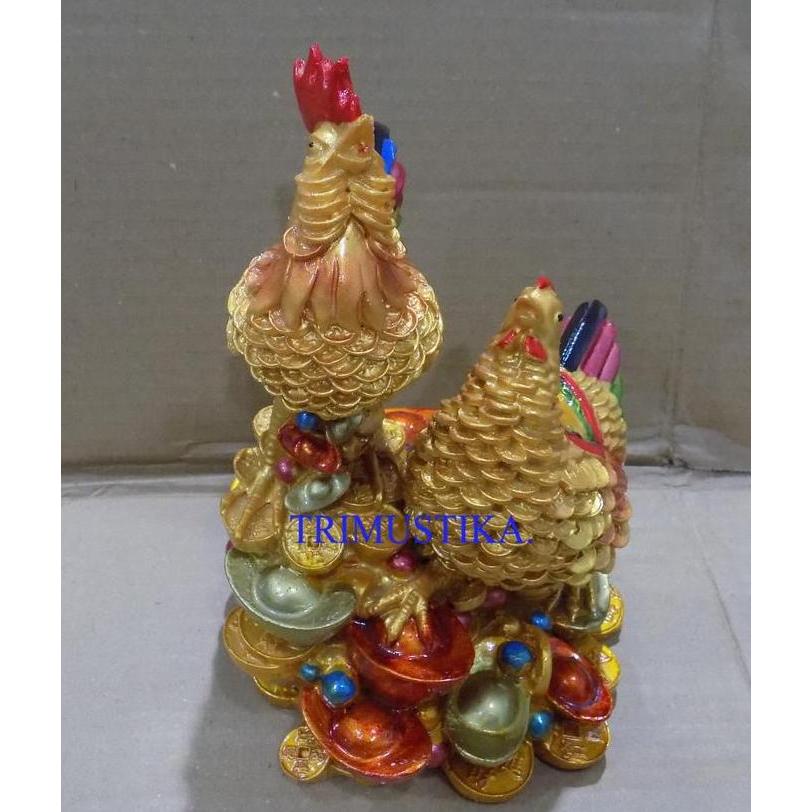 TERBARU - Patung Sepasang Ayam Jantan dan betina Fengshui Fiber