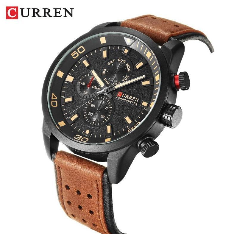 CURREN 8250 Jam Tangan Pria Analog Tali Kulit Chronograph Tidak Aktif CURRENOS
