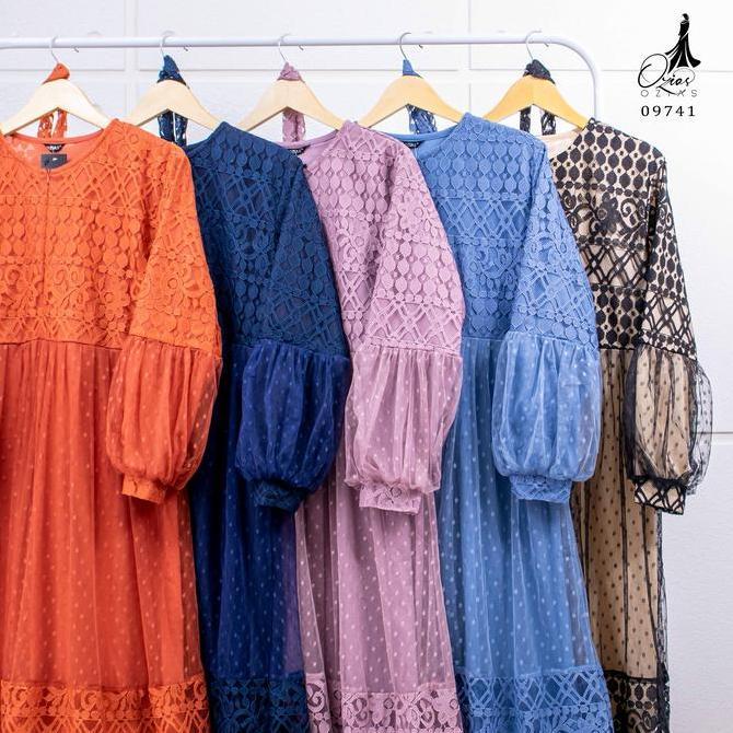 Gamis Ozias Brokat Fimela 09741 Ld 105 & Ld 120 I Gamis Tangan Balon I Gamis Kondangan Busui Friendl