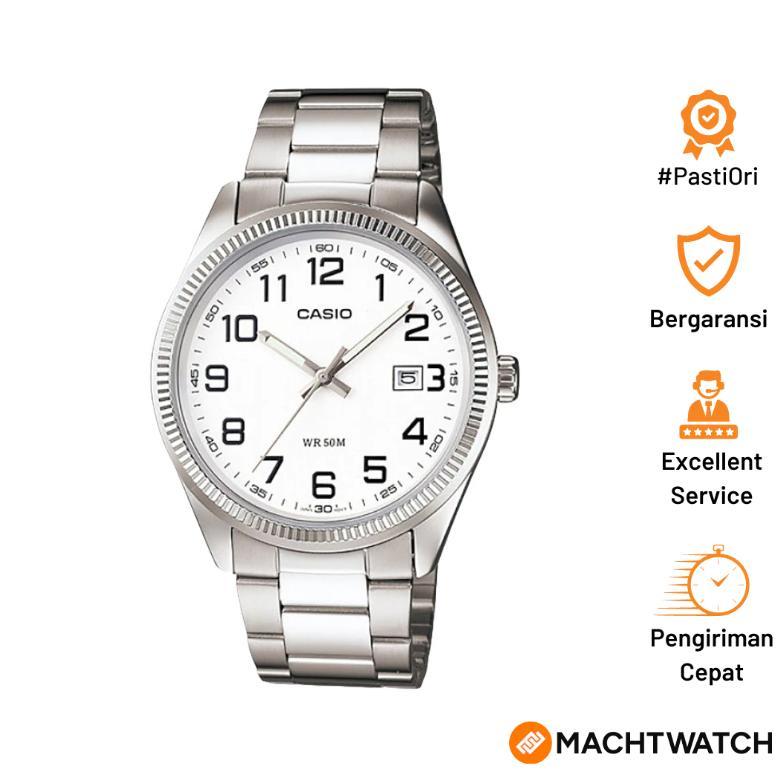 Jam Tangan Pria Casio General MTP-1302D-7BVDF MTP1302 MTP-1302D White Dial Stainless Steel Band