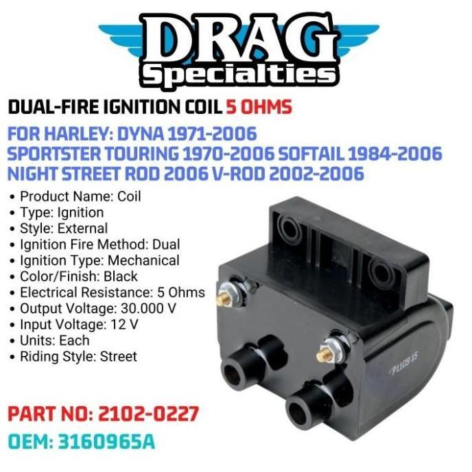 Drag S Dual Fire Ignition Coil 5 Ohm Harley 2102-0227 Oem 3160965A Diskon