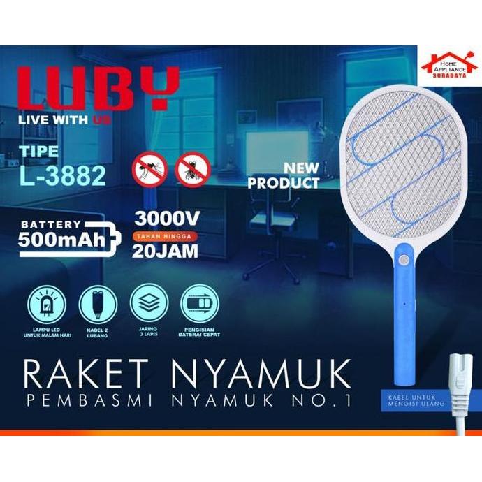 LUBY Raket Nyamuk Listrik Charger Rechargeable - Baterai Lithium L-3881/3882/3883/3838/3839/3851/385
