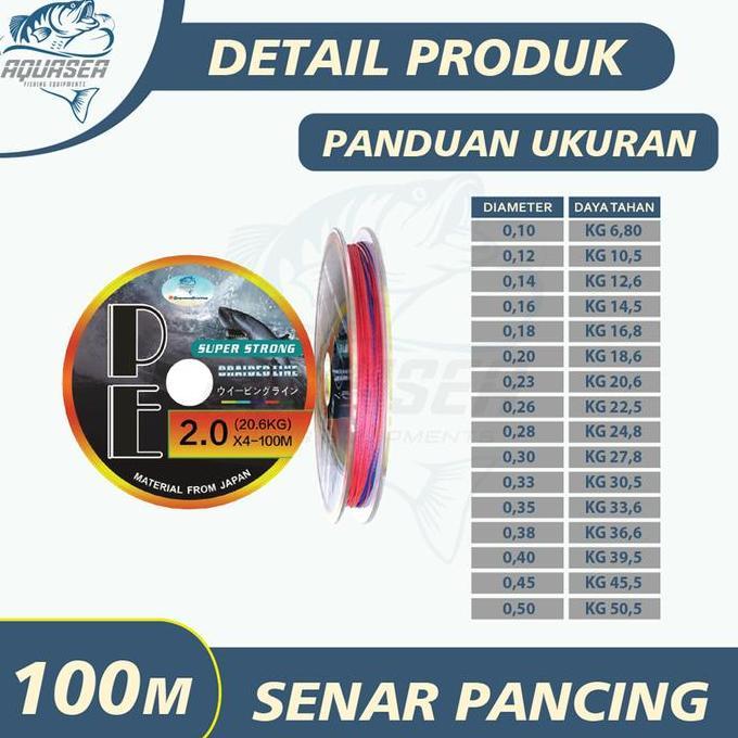 Hero_Maskur - Aquasea Tali Pancing Nylon 100M Sensor Bright Pe Super Kuat Alat Joran Umpan