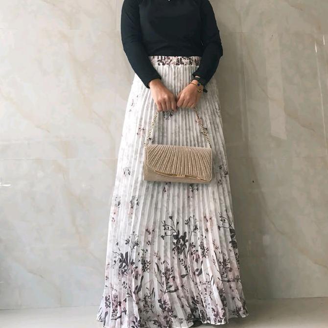 Rok Plisket Motif Ceruty Babydoll By Amerta Hijab Skirt Ceruti Babydoll Pinggang Full Karet - Androk