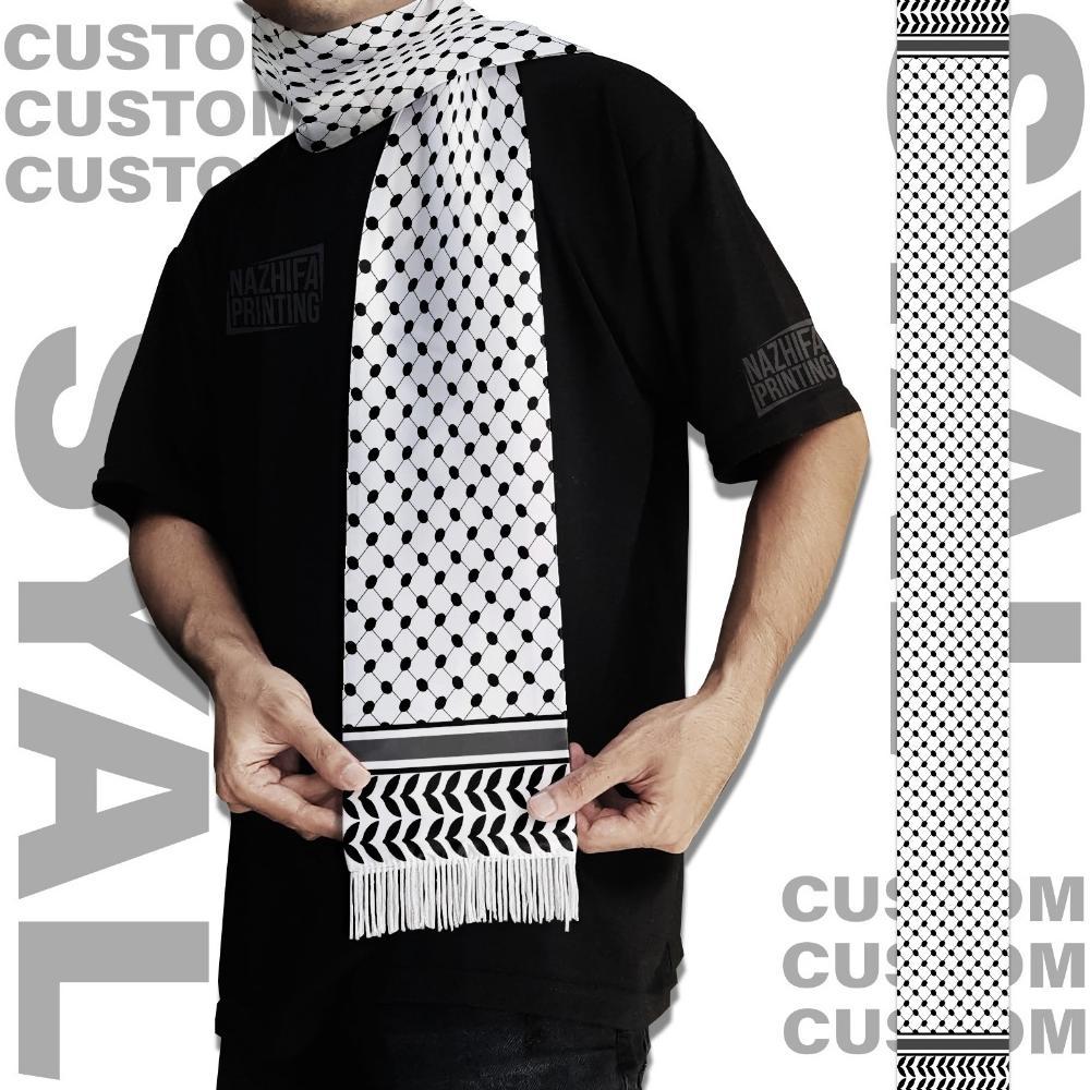 Nazhifa Printing - Syal Batik Palestina, Jaring Putih, Scarf Leher Uni, Pria Wanita