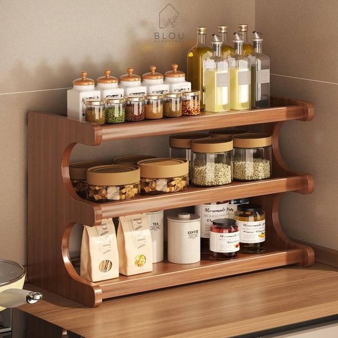 Blou Rak Kayu Aesthetic Estetik Kitchen rack seasoning storage rack rak kayu bambu gelas bumbu dapur