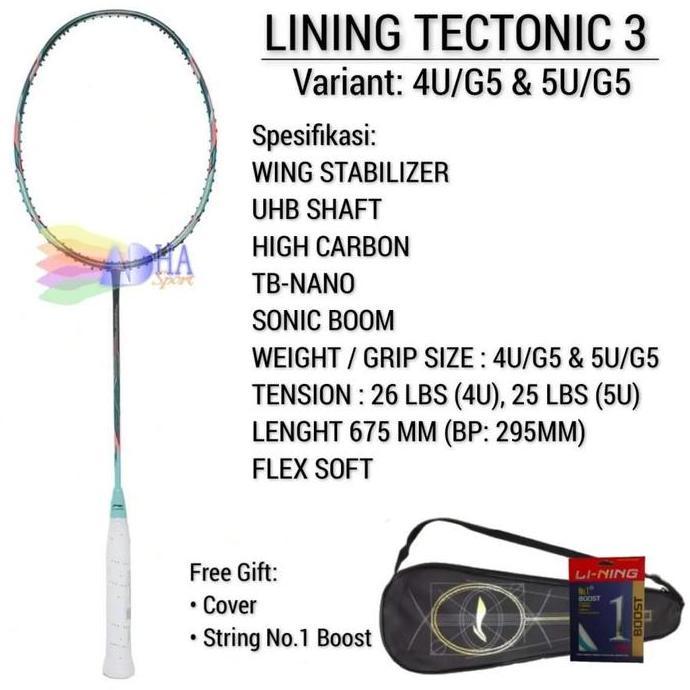 TERMURAH - Raket Badminton Lining Tectonic 3 Original Sport