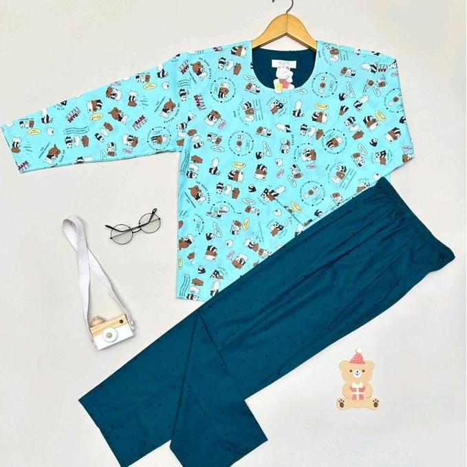 PIYAMA NIQTA corak WE BARE BEARS Katun Setelan Celana Baju Pendek Panjang Dewasa Remaja Tidur Daster