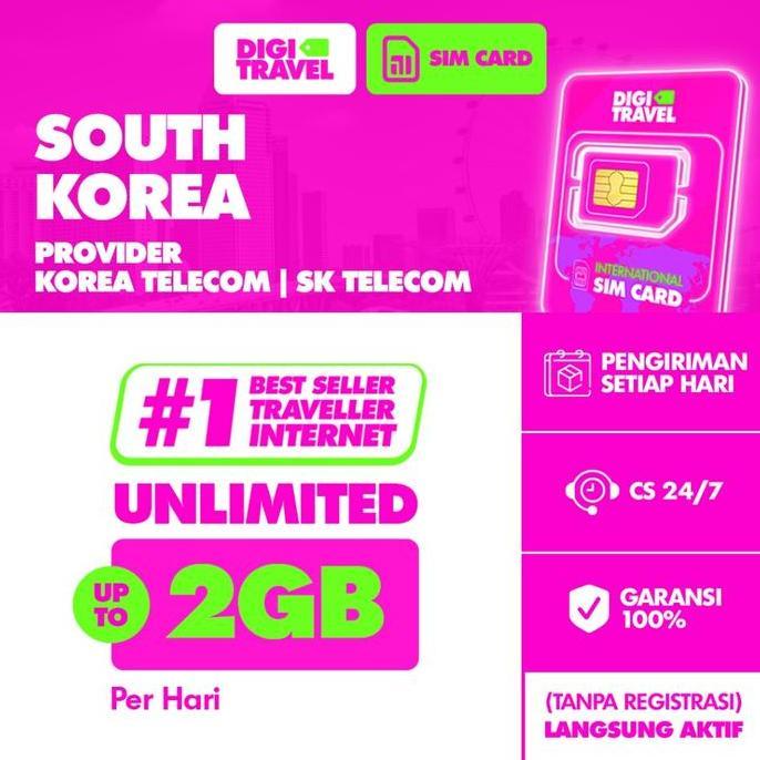 TERMURAH - DIGI TRAVEL Sim Card South Korea Unlimited | Simcard Internet Korsel