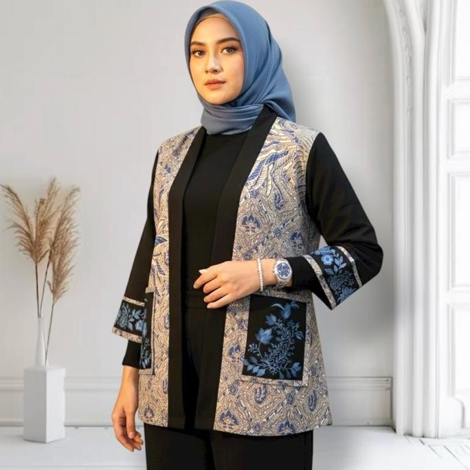 Atasan Outer Batik Wanita Cewe Premium Exclusive Blouse Kondangan Pesta Kerja Formal Cewek Full Lapi