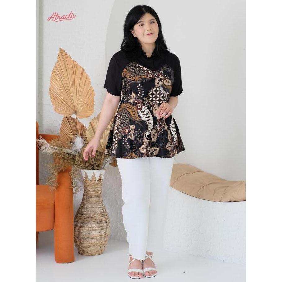 ATRACTIV Batik Peplum Lengan Pendek Jumbo LD120 LD130 LD135 LD142 Atasan Batik Jumbo Blouse Batik Bi