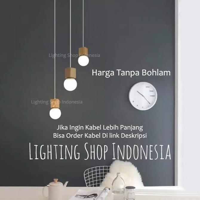 Ready  Lampu Gantung Kayu 1set isi 3Lampu / 5Lampu Wood Cafe 3in1 5in1