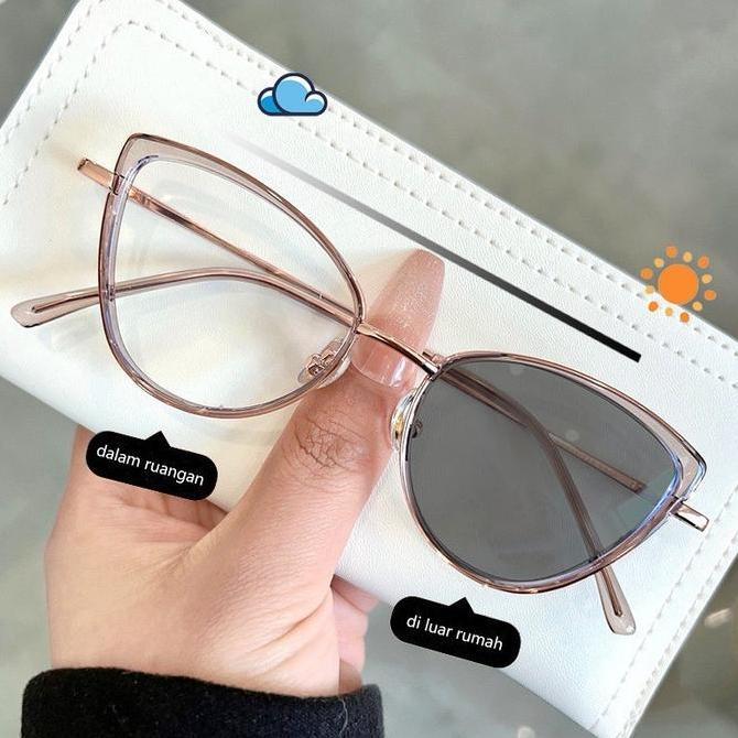 DS38 >> Kacamata photocromic anti radiasi cat eye bingkai Kacamata wanita Anti UV fotocromic