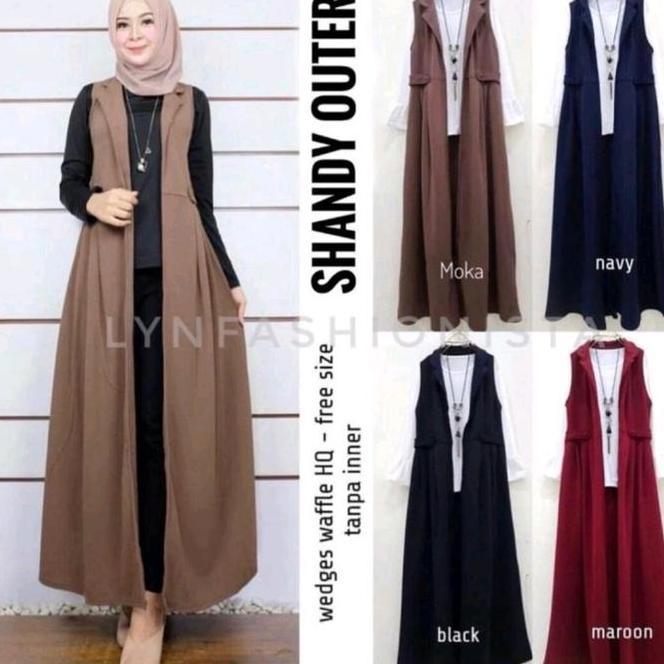 Long Cardigan Wanita Fashion Muslimah Tanpa Lengan/Outer Panjang Kardigan Gamis Mewah/Shandy