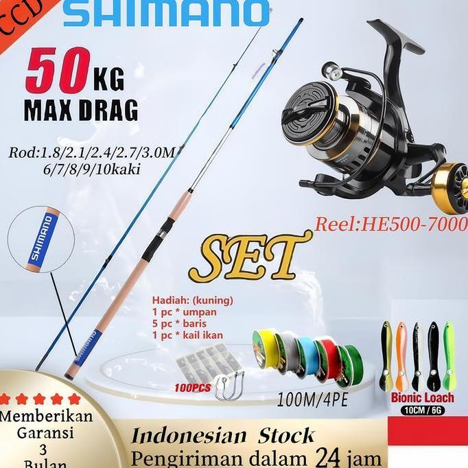 2024 New Shimano Set Reel New Joran Pancing Set Peralatan Pancing Lengkap Tongkat Pancing 1.8M 2.1M 