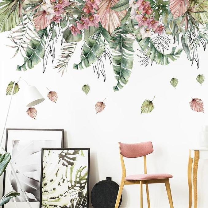 wall stiker dinding kamar motif bunga rambat salur warna warni