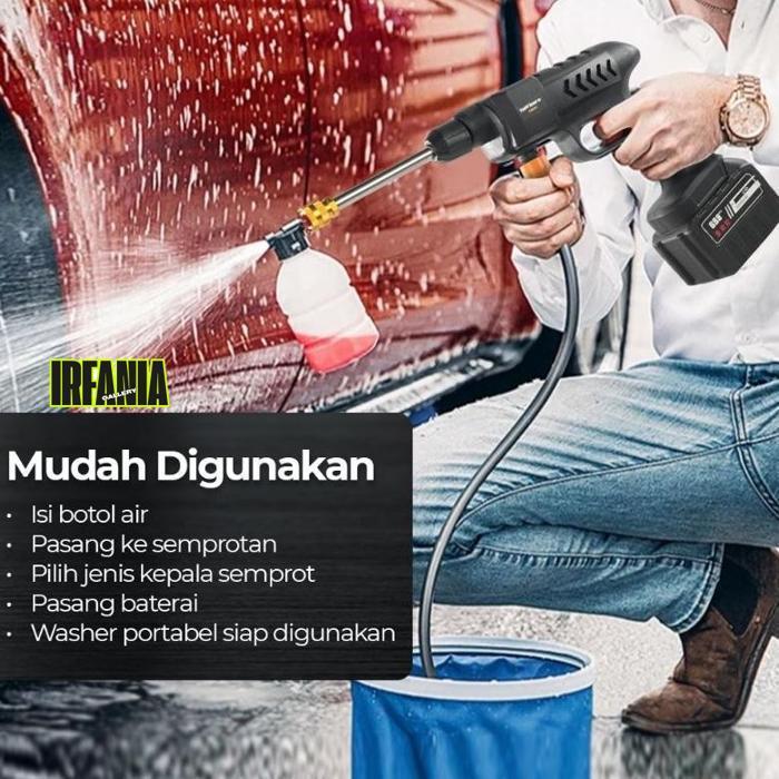 qw-7 paket alat mesin cuci mobil motor AC cordless portable rechargeable jet cleaner jet washer wate