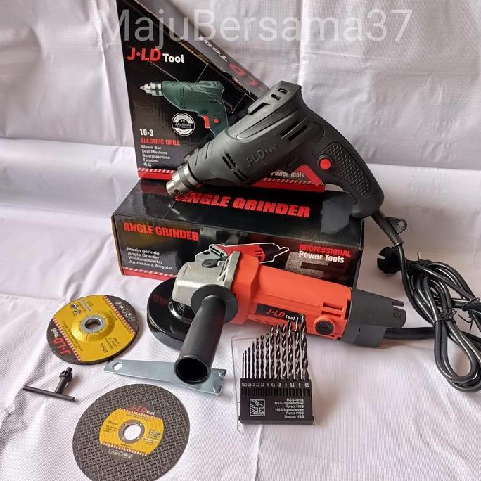 Paket mesin bor listrik jld dan gerinda tangan lengkap mata bor set 13pc