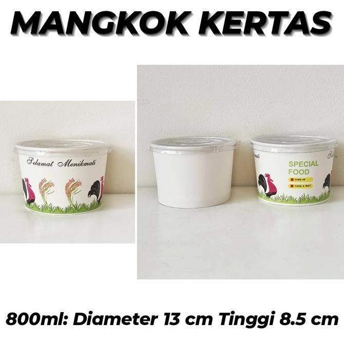 MANGKOK KERTAS 800ml POLOS MOTIF / PAPER BOWL + TUTUP / PAPER BOWL