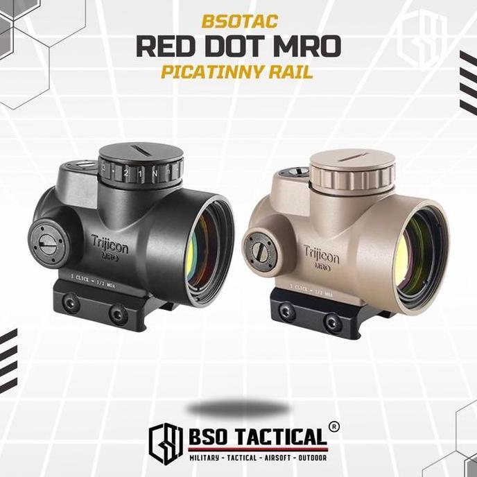 Tactical Red Dot Scope Mro 2.0 Style Airsoft Sight Picatinny Riser Type 1 Full Metal Kualitas Terbai