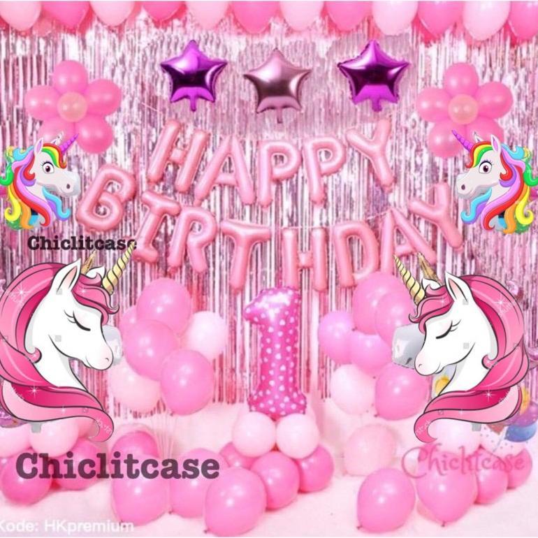 Paket Set Balon Dekorasi Ulang Tahun Unicorn Pink