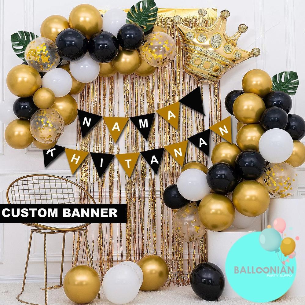 King Black Gold Chain Dekorasi Set/Dekorasi Ulang Tahun/Balon Ulang Tahun/Paket Dekorasi Ulang Tahun