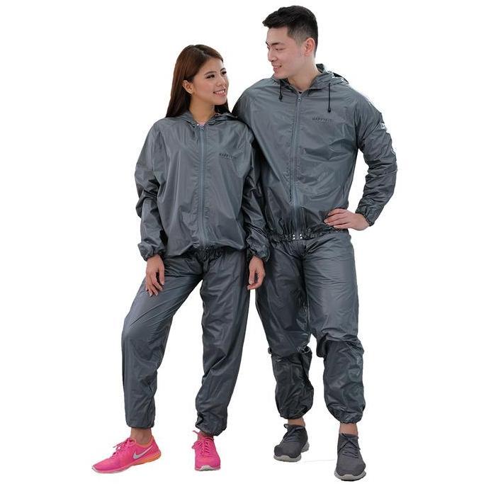 HAPPYFIT - Baju + Celana - Sauna Suit with Zipper & Hood - Baju Sauna - Tracksuit (Available Big Siz