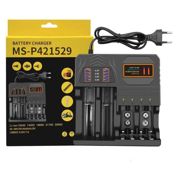 Premium Charger Baterai  9 V AA, AAA, 18650, 16340, 14500, 21700, 26650  Dengan 2 Usb Port Promo