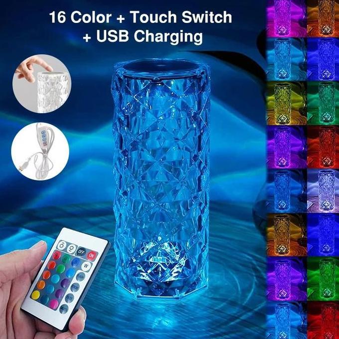 Lampu Dekorasi Meja Led Rechargeable USB Led Touch Lamp Crystal 16 Warna / Lampu Meja Kristal