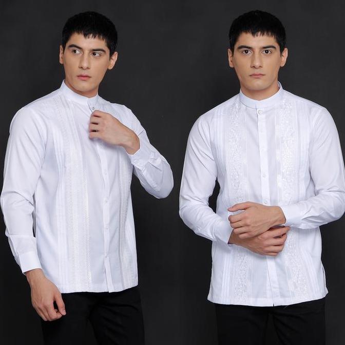 Casella Baju Koko Lengan Panjang Pleats Embroidery | Baju Koko Putih