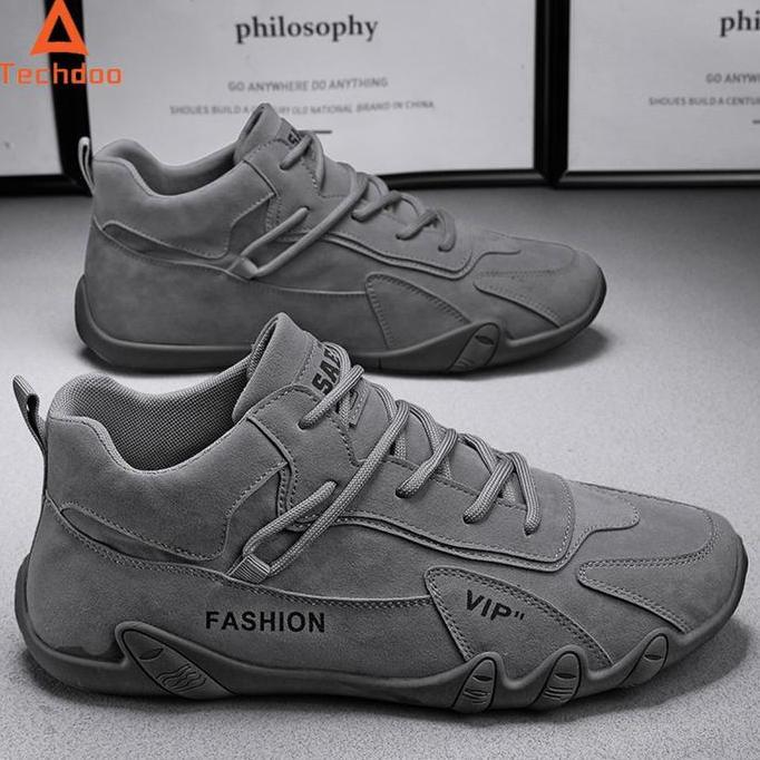 Techdoo Sepatu Beck Pria Sepatu Pria Sneakers Abu Casual Sport Running Shoes Olahraga Lari Sepatu Ta