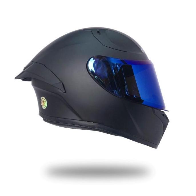 Helm Full Face Mla  Crypton V2 tt course terbaru Solid Putih Blue/Helm Full Face Terbaru Mla Crypton