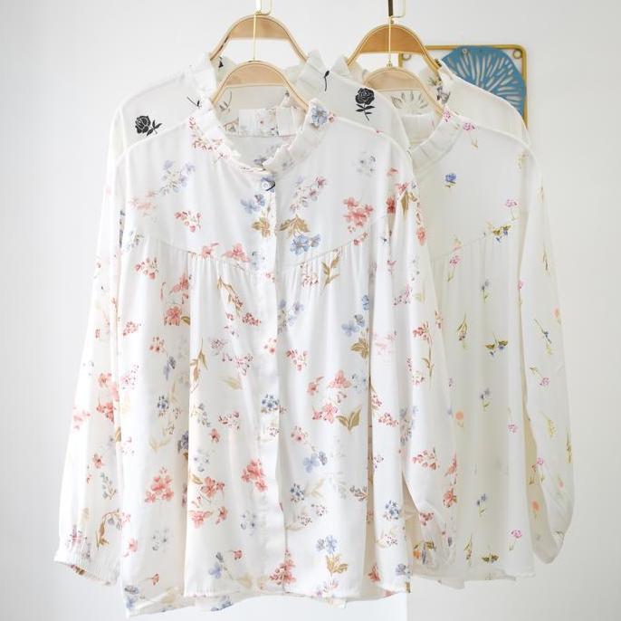 Atasan Wanita Motif Bunga Kekinian / Kemeja Wanita Lengan Panjang / Atasan Motif Bunga Wanita Korean