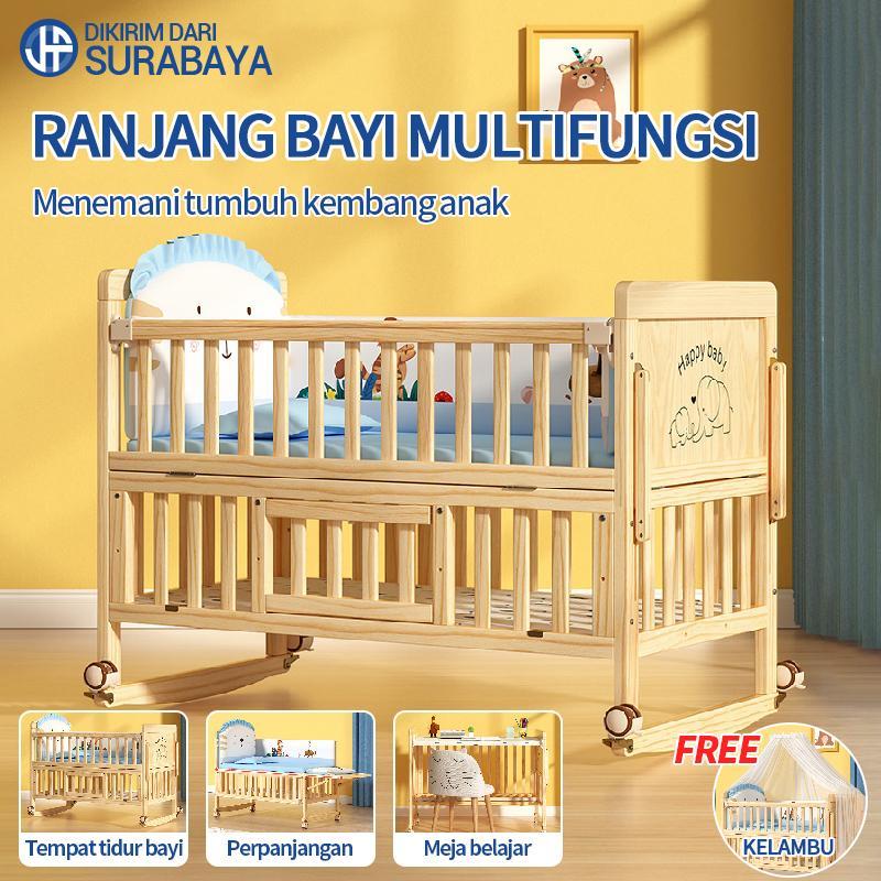 Tempat Tidur Kayu Solid Multifungsi / Tempat Tidur Bayi / Tempat Tidur Anak / Baby Tempat Tidur Ayun