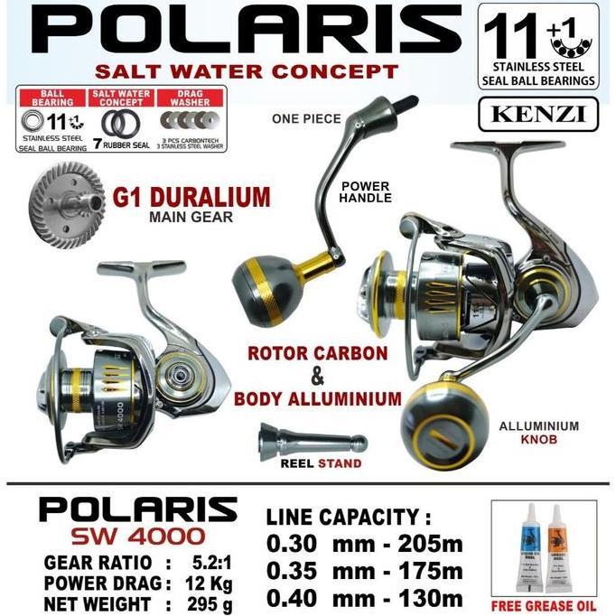 REEL KENZI POLARIS SW 2000 3000 4000 6000 G1 DURALIUM ROTOR CARBON ALLUMINIUM BODY with 11+1 Stainle