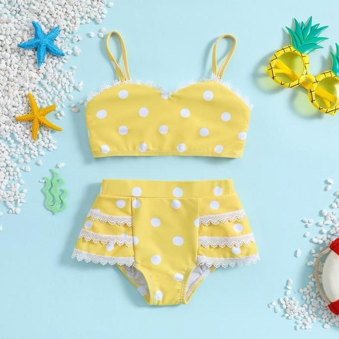 Yellow Polka Swimsuit | Baju Renang Anak Perempuan | Bikini Anak Perempuan | Swimsuit Anak Perempuan