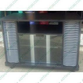 TERLARIS - Meja rak tv 002 hitam pintu kaca besar murah roda beroda 80 cm