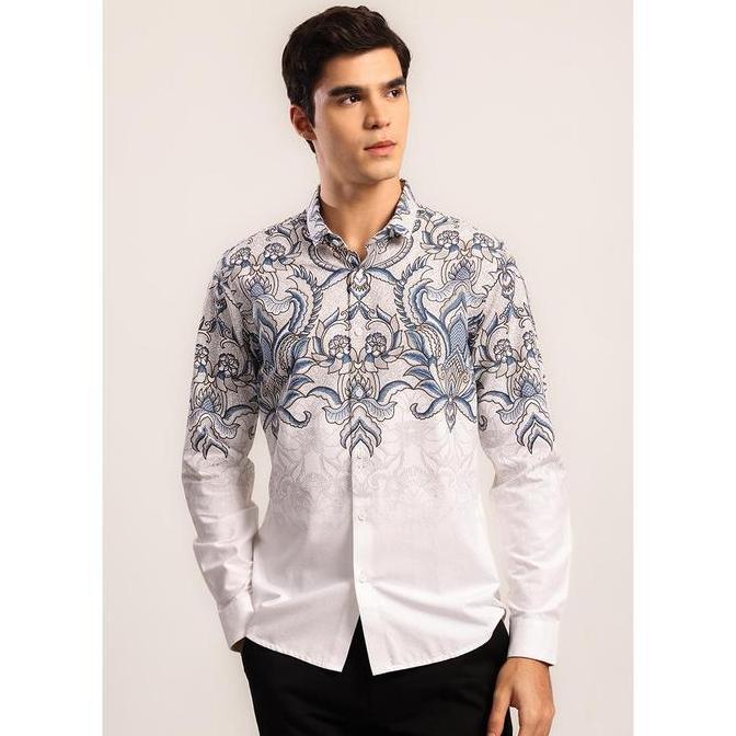 Moc - Kemeja Batik Pria Lengan Panjang Pramujo - White